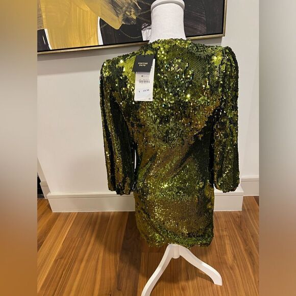 Zara green sequin dress, size XS NWT - Picture 7 of 11